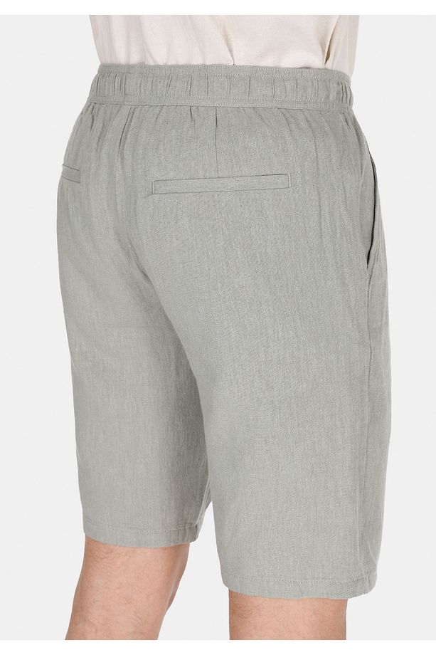 Regular Fit Orta Bel Düz Erkek Keten Karışımlı Yeşil Şort - 5