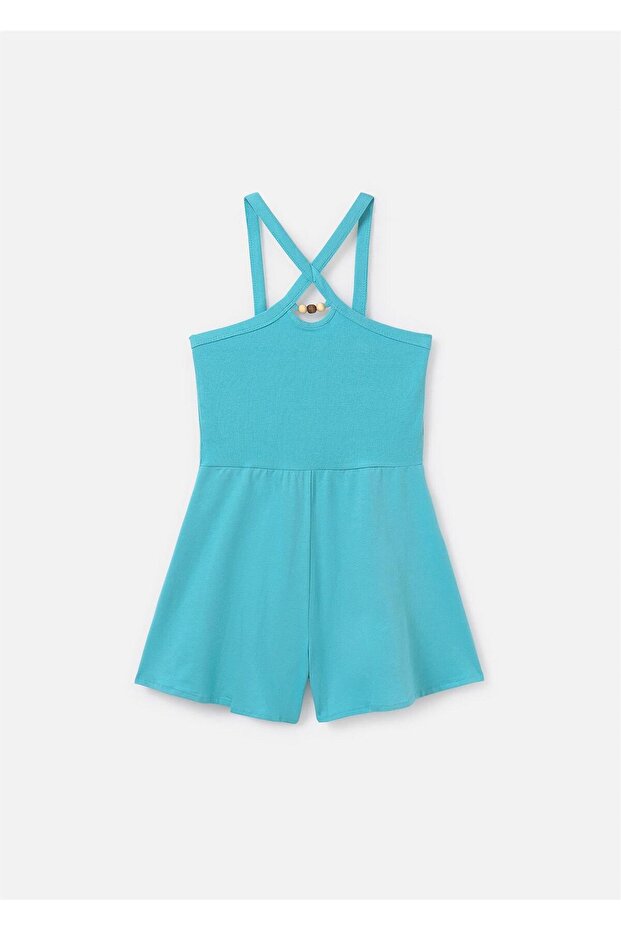 Girl's Cross Strap Short Jumpsuit Turquoise 6869
