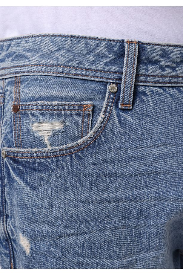 Regular Fit Orta Bel Düz Erkek Denim Jean Şort - 6