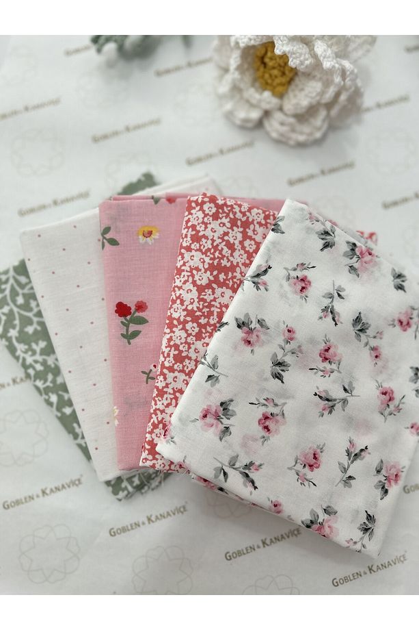 Pamuklu Kumaş Seti 50x110cm 5'li Set, Minik Desenli Pachwork Kumaşları - 1