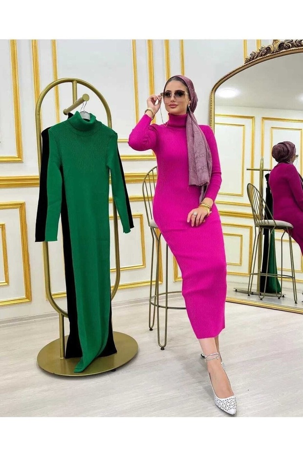 Women's Full Turtleneck Knitwear Dress Hijab Suitable Length 135cm