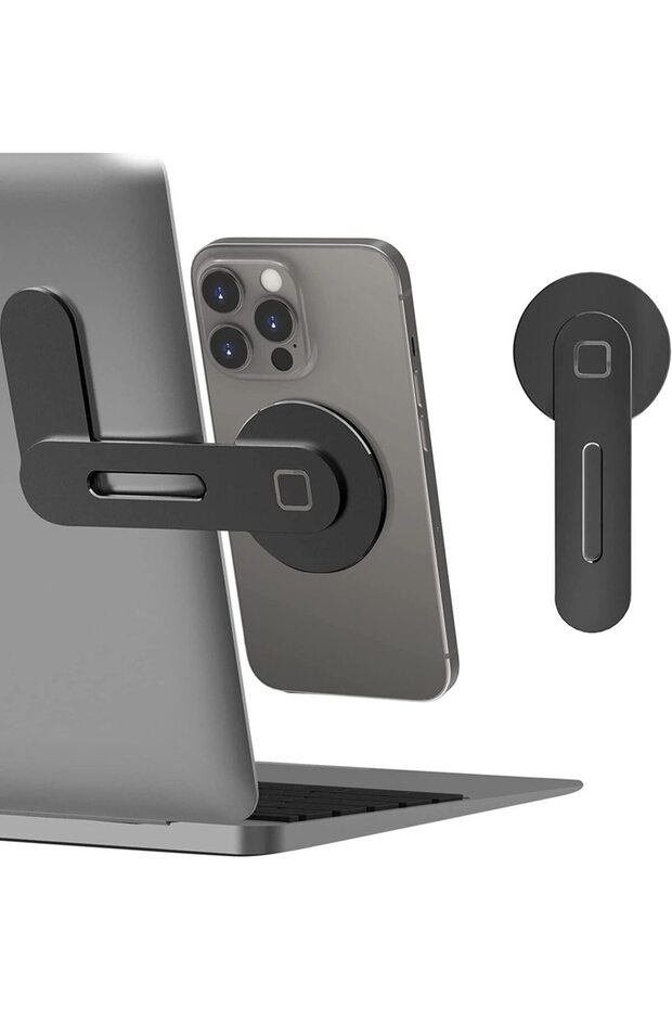 black Magnetic Laptop Phone Holder Computer Monitor Side Cell Phone Slim& Foldable For iPhone 14/13/