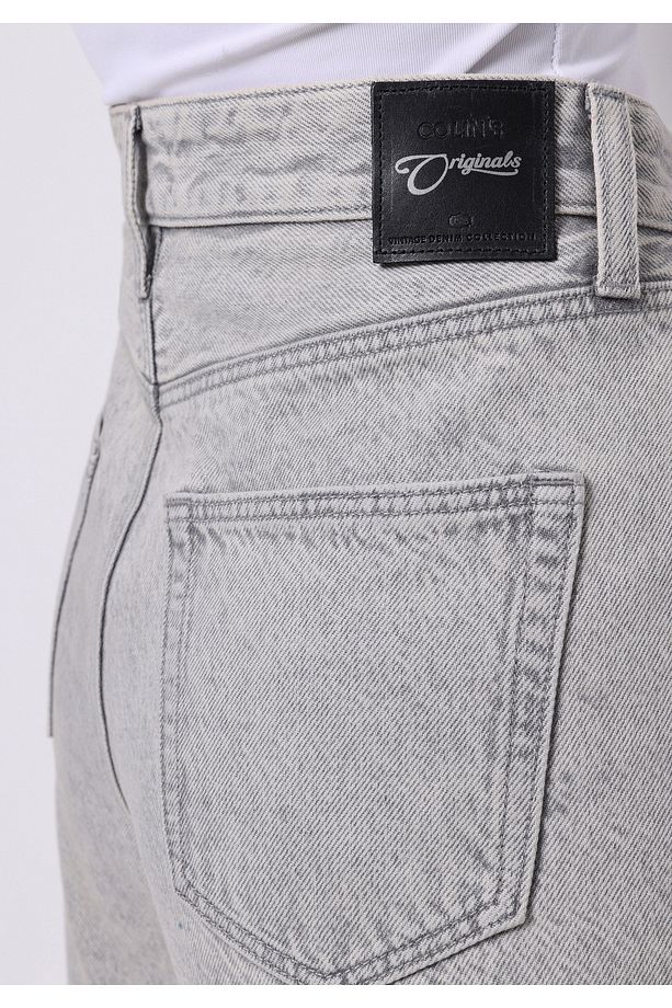 Regular Fit Yüksel Bel Düz Kadın Gri Jean Şort - 6