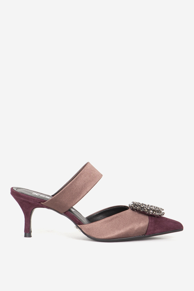 Women's Pointed Toe Stoned Evening Dress Slippers & Shoes Real Leather Pl 984121 Claret Red