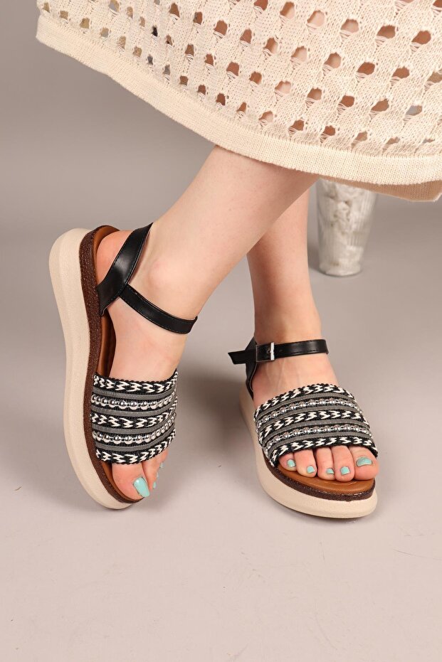 Plat Knitted Sandals Black