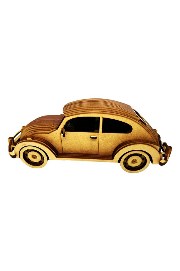 Ahşap Retro Araba Maketi - Ahşap Maket 3D Model - 35x12x22cm - 2