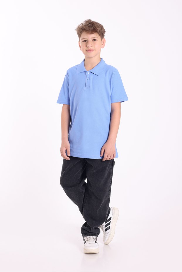 Unisex Children's Polo Neck School T-Shirt Basic Short Sleeve High School T-Shirt 100% Cotton 5-2XL Age Blue