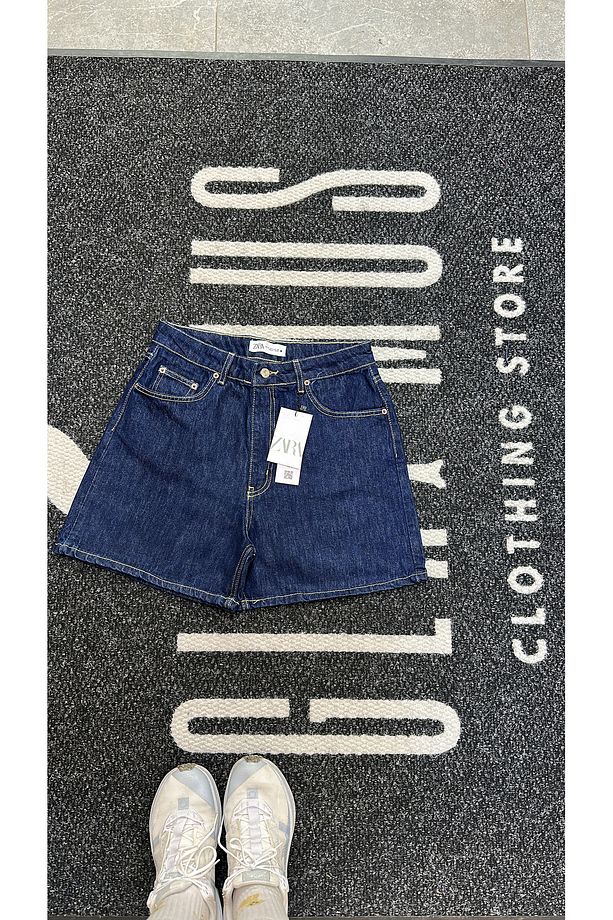 Yüksek bel denim jean şort - 4