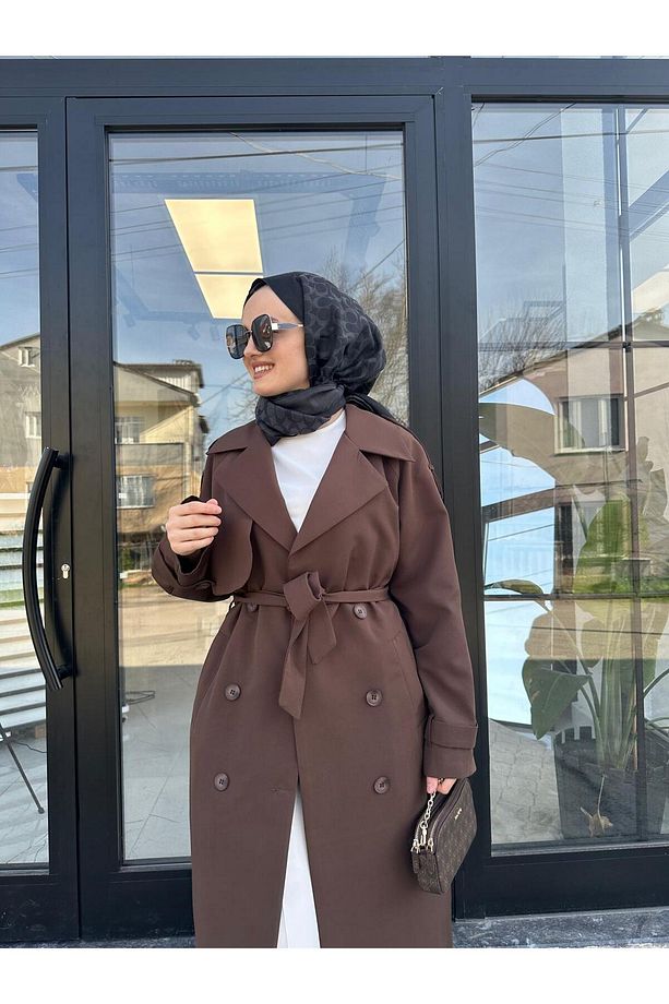 Line Uzun Kemerli Trenç Kahverengi - 2