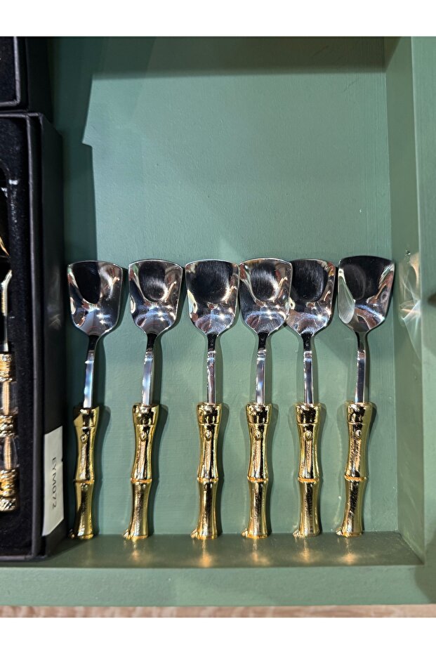 Esterhomedecor 6-Piece Bamboo Model Ice Cream Spoon Gold