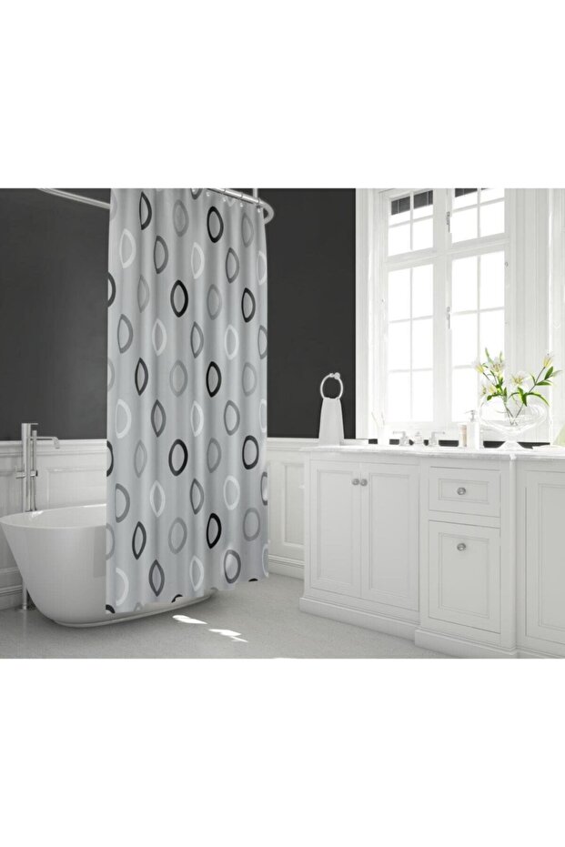 Gray Single Wing 1X180X200 Bathroom Shower Curtain 5033 Ring Shower Cabin Curtain with Gift