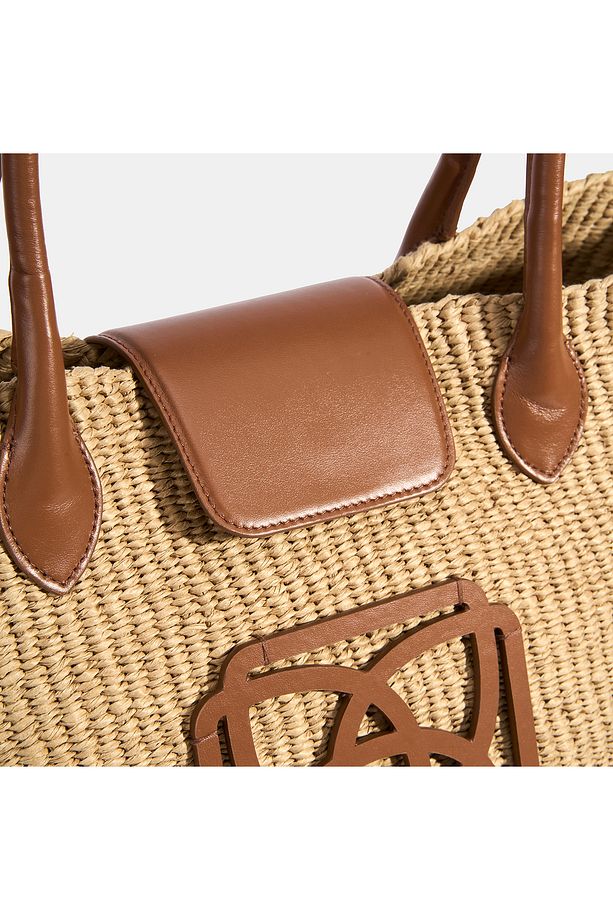 Kadın Taba Monogram Logolu Hasır Omuz Çantası - 7