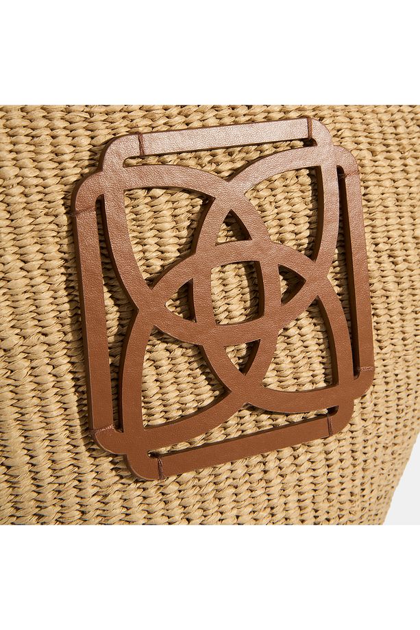 Kadın Taba Monogram Logolu Hasır Omuz Çantası - 8