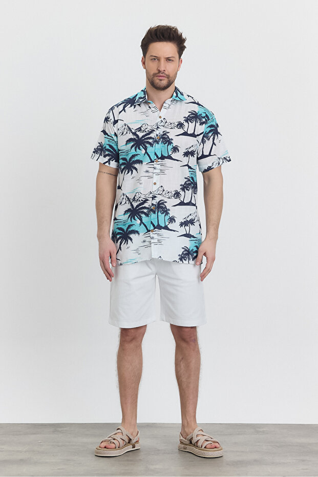 Men's Patterned Shirt - Short Sleeve Dubai Pattern Shirt - 4663