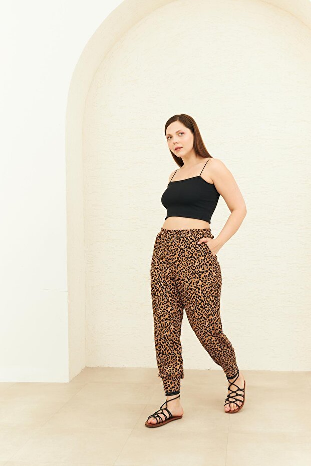 Leopard Pattern Pleated Knitted Trousers - 7