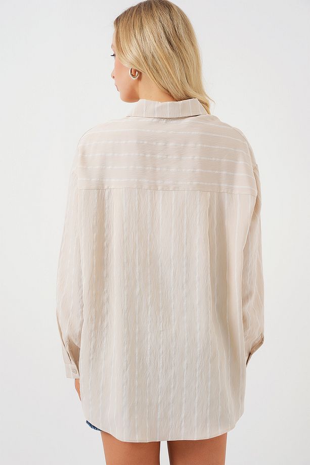3900 Oversize Kareli Gömlek - Y.bej - 6