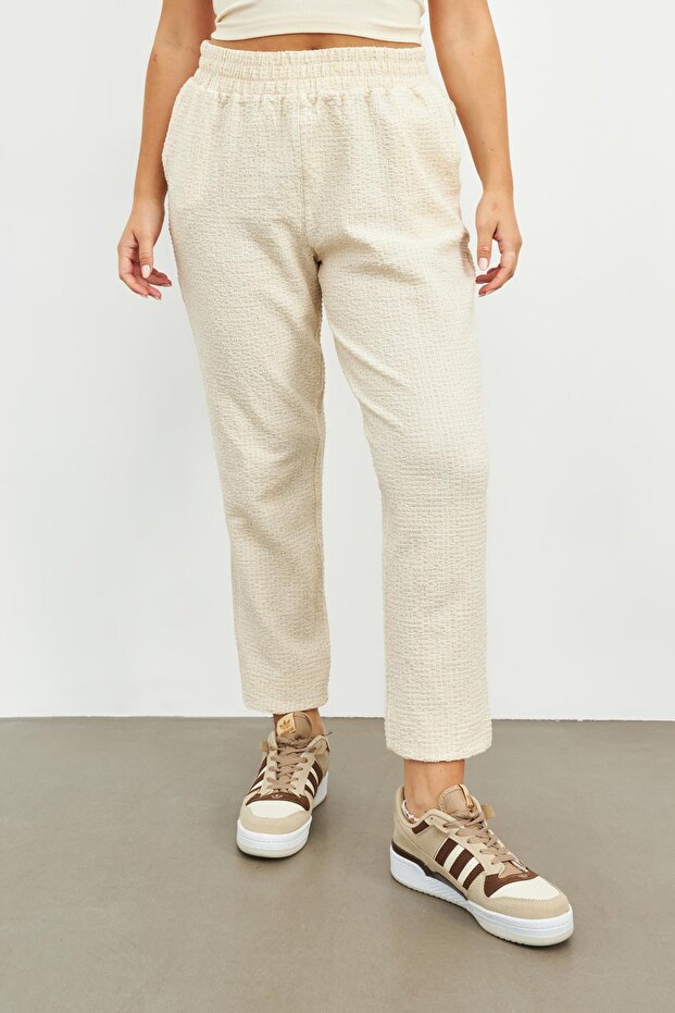 BEIGE TEXTURED PANT - 1