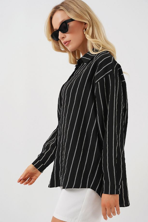 3900 Oversize Uzun Basic Gömlek - C. Siyah - 3