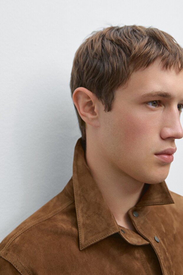 Hafif süet deri gömlek - 4