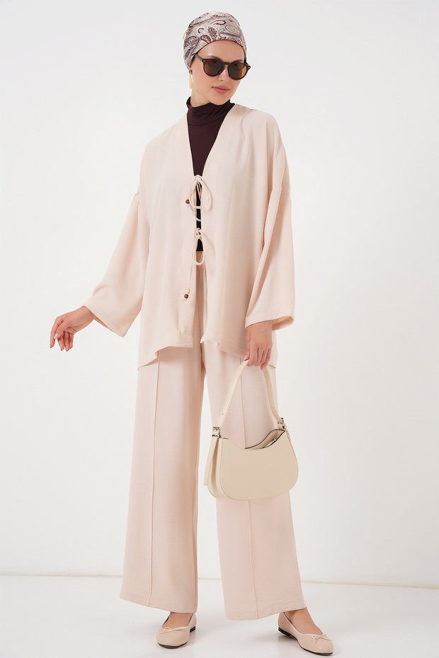 Women's Ayrobin Kimono Trousers Double Set 6739 - Cream