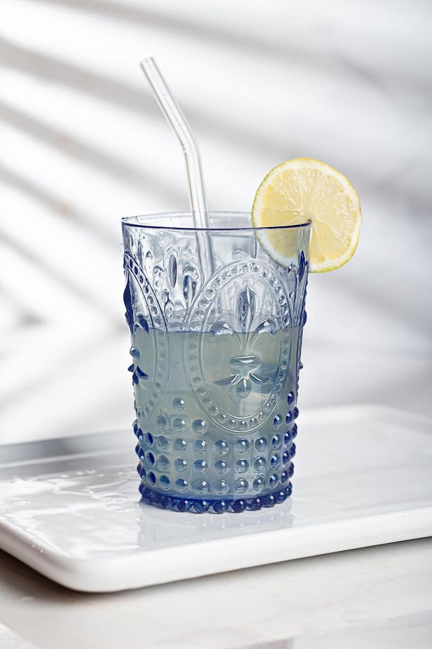 Akrilik Lacivert Tekli Kısa Bardak & Su Meşrubat Kahve Yanı Bardağı 400 ml ( Cam Değildir ) - 1