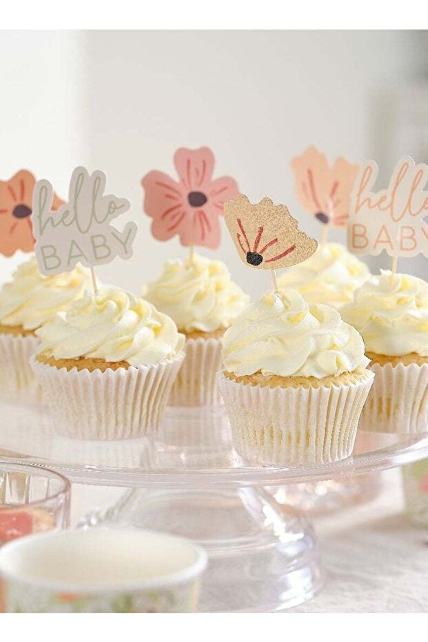 Paper Floral Cupcake Toppers - Decorative Cupcake Toppers for Parties
