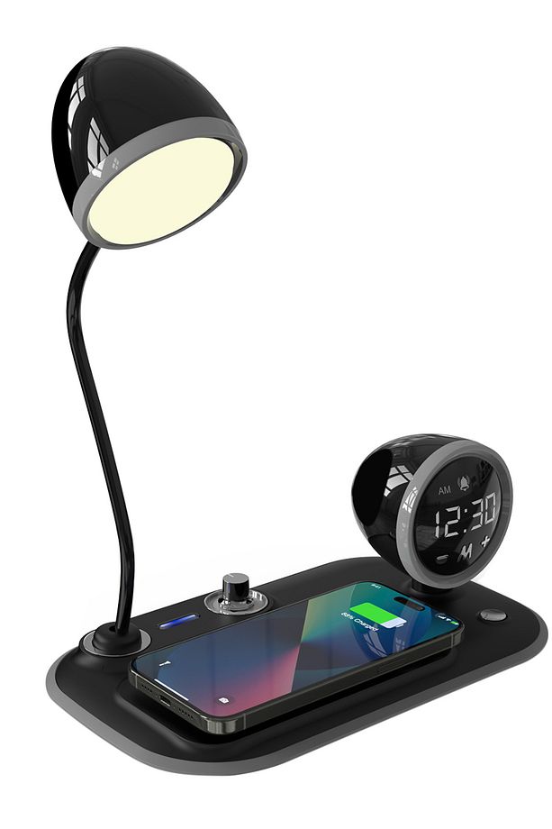 Telefon Uyumlu Hızlı Şarj 15W Ayarlanabilir Led Işıklı LCD Ekran Double Alarmlı Masa Lambası SL-CW21 - 1