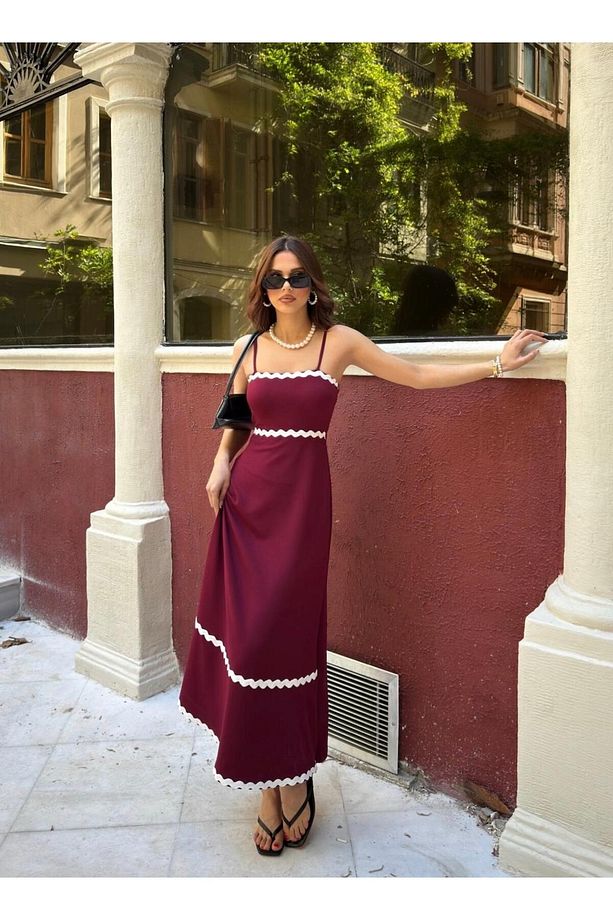 Sendy Krep Kumaş Askılı Elbise - 2