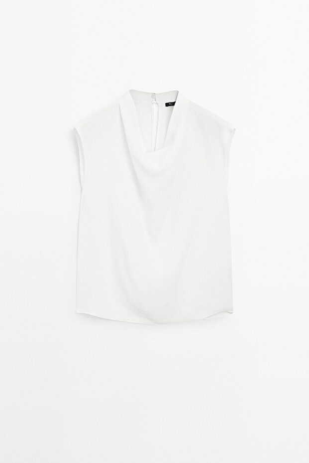 Drape yaka dökümlü bluz - 5