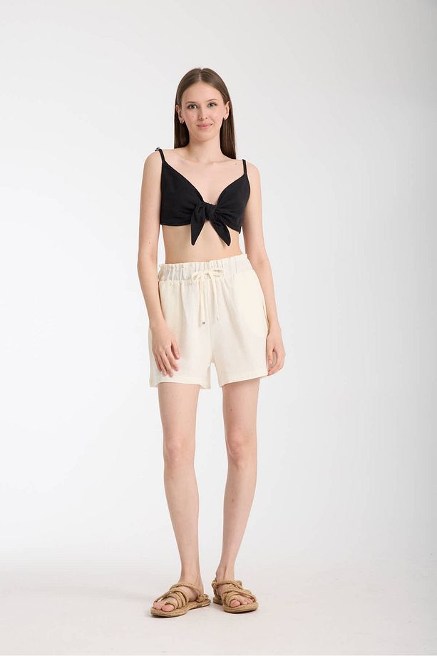 Kadın Beli Lastikli Muslin Şort - 2