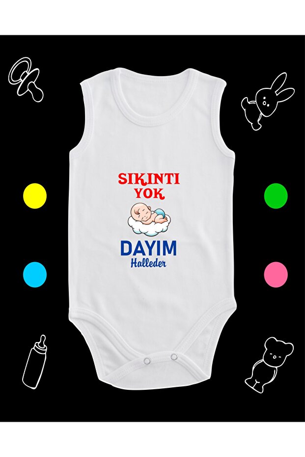 Cotton No Problem My Uncle Will Handle It Printed Combed Cotton Baby Bodysuit with Snap Fasteners Badi Zıbın Sydyh125