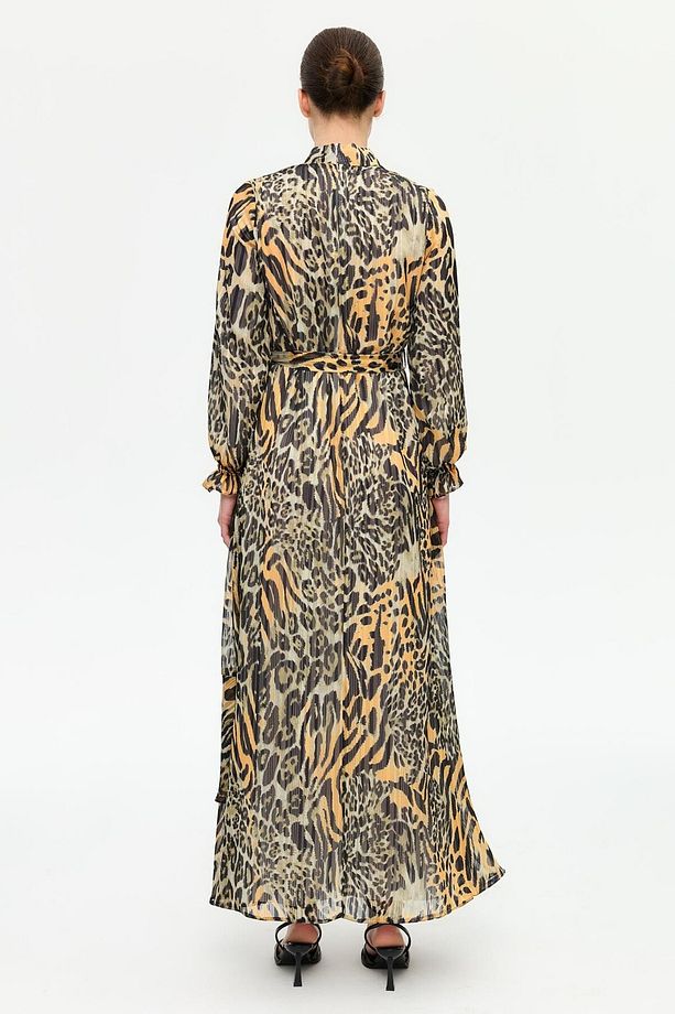 Leopar Desenli Empirime Elbise Kahve - 7