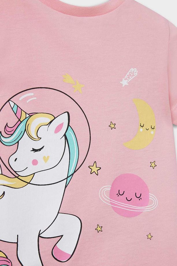 Kız Bebek Pijama Takımı Unicorn Baskılı Kısa Kollu Penye Üst Beli Lastikli Şort E1553A525HS - 3
