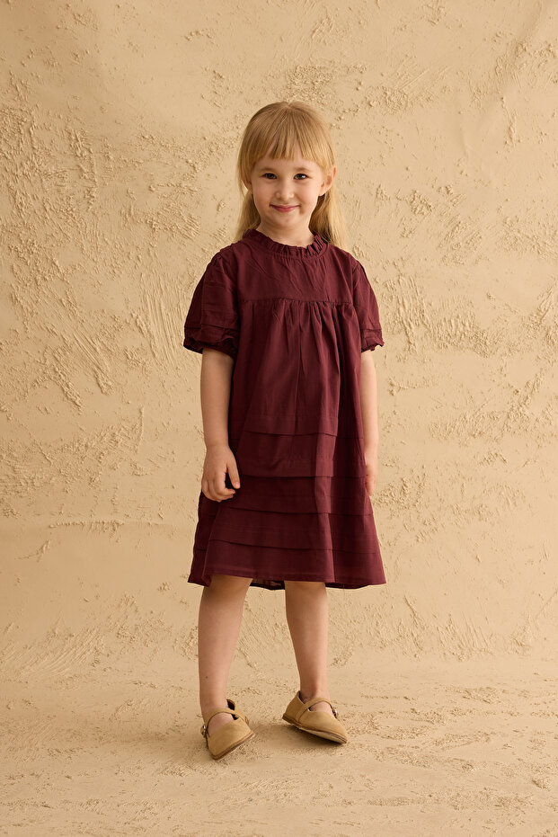Ribbed Detail Voile Dress Burgundy