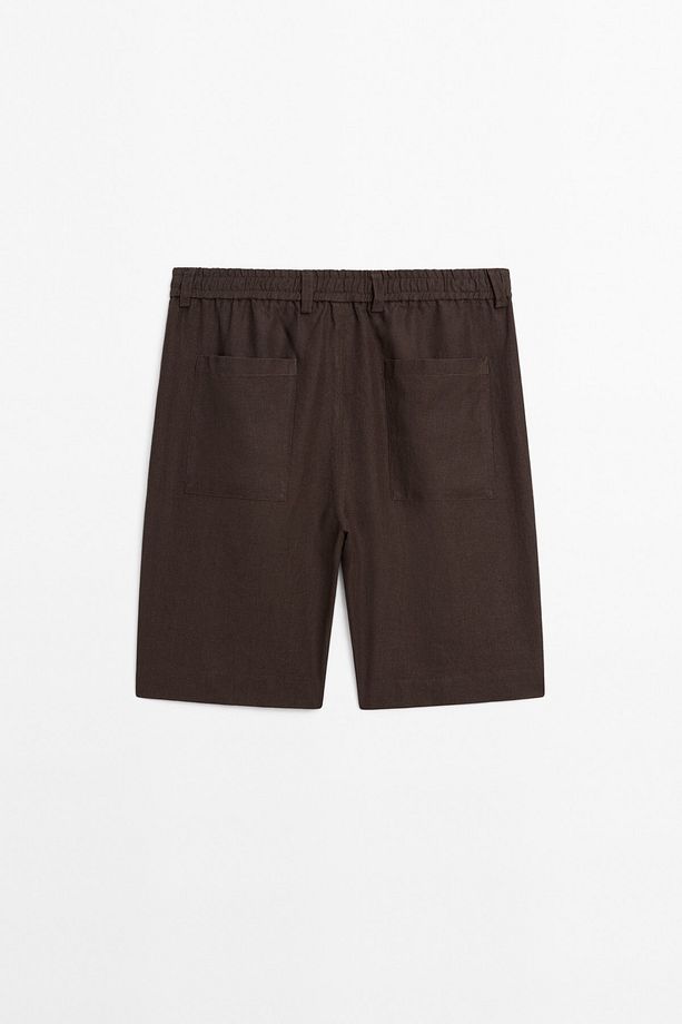 Hafif %100 keten bermuda şort - 8