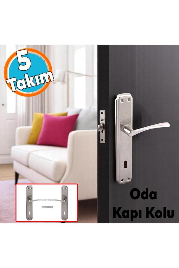 Room Door Handle 5 Sets Nickel Inox Mirrored Suitable for Right Left Interior Exterior Wood Pvc Metal Steel Gate Handle