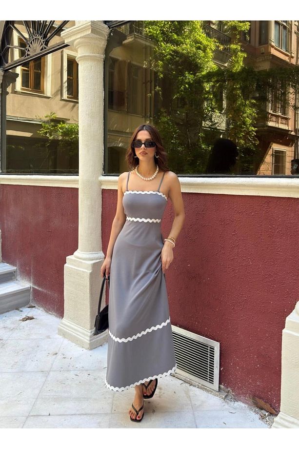 Sendy Krep Kumaş Askılı Elbise - 2