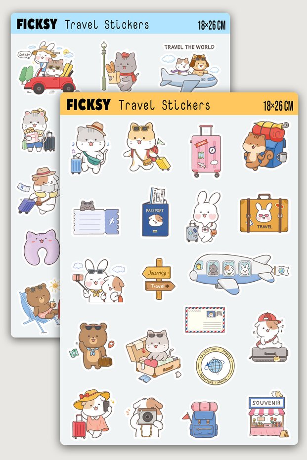 Kawaii Style Cute Animals Travel Themed Sticker Set - 35 Pieces of Sticker Stickers