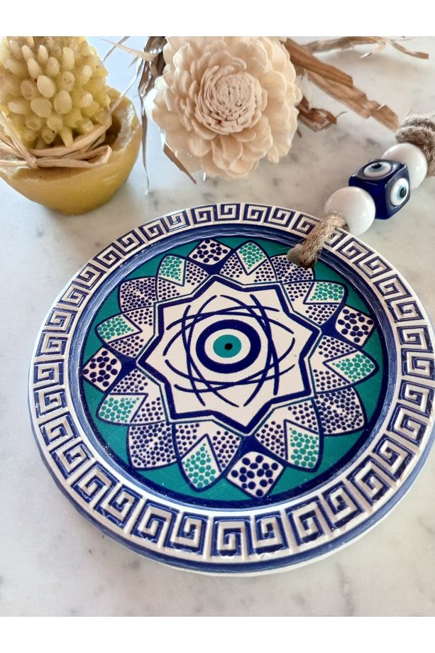 El Boyaması Nazar Boncuğu Desenli Seramik Duvar Süsü – 13 cm | Koruyucu Çember Koleksiyonu - 1