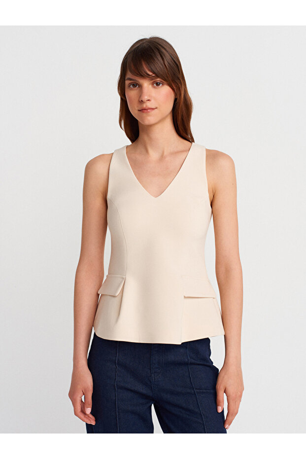 60584 Collared Sleeveless Top-Ecru