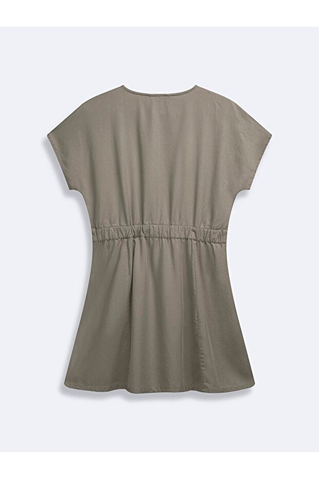 Basıc Düğmeli Yeşil Elbise - 2