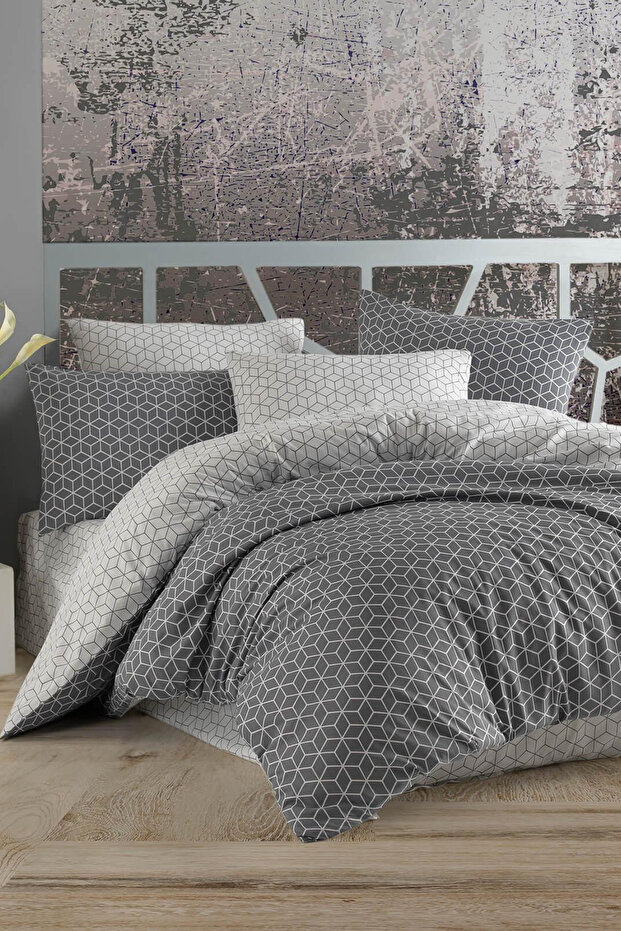 Cubic grey cotton ranforce double duvet cover set