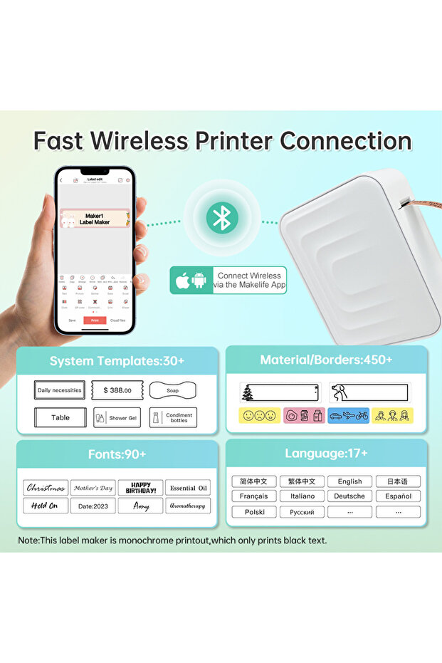 صانع ملصقات صغير، آلة صنع ملصقات بلوتوث مع شريط، ملصقات مقاومة للماء مع ملصقات متعددة - 6