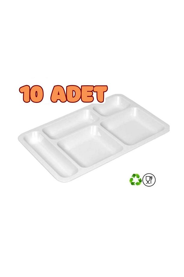GÜL PLASTİK 10 Adet 5 Gözlü Beyaz Tabldot Tabak, Tabilot, Tabildot - 1