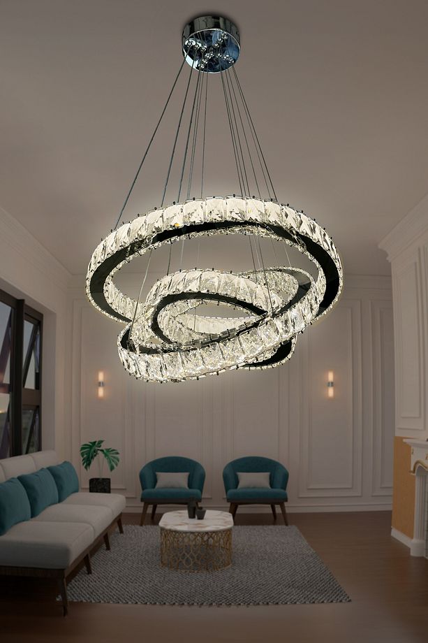Bestof 3 Katlı Daire Taşlı Ledli Modern Avize Kumandasız Krom - 3