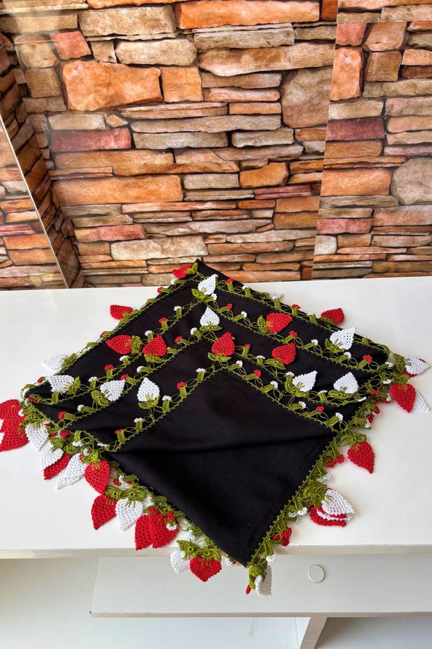 Handmade Printed Shawl Strawberry Lace-Trimmed Scarf Muslin Gift/Bridal Gift