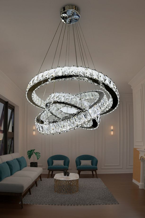 Bestof 3 Katlı Daire Taşlı Ledli Modern Avize Kumandasız Krom - 2
