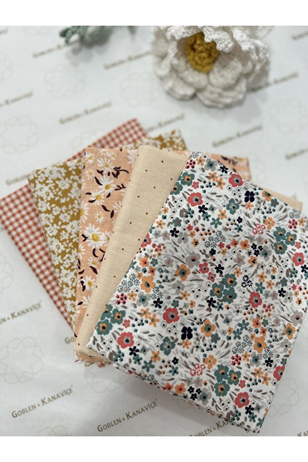 Cotton Fabric Set, Sewing Fabrics Tiny Patterned Set of 5 50X110 cm