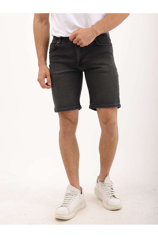 Erkek Regular Fit Asit Yıkama Kot şort - 4