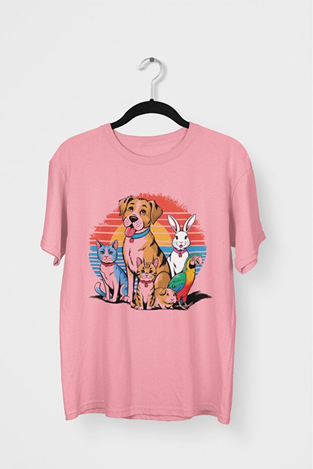 Men/Women -Animals- Transfer Printed Round Neck Short Sleeve T-Shirt